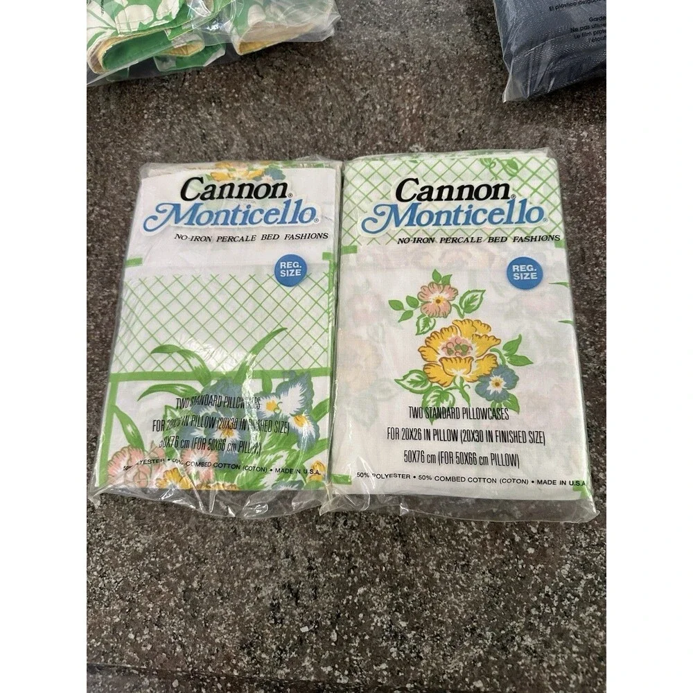 Vintage Cannon Monticello Percale  Fitted Bed Sheet (2) Sets Floral Dead Stock.